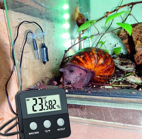 TFA Dostmann Terracheck Digitales Thermo-Hygrometer, 30.5044.01, Kabelfühler mit Saugnäpfen, ideal für Terrarien, schwarz L 64 x B 24 x H 64 mm