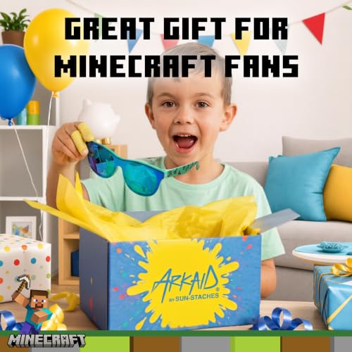Image of ARKAID Minecraft Boys Sunglasses | Official Minecraft Gear | 100% UV Protection | Official Minecraft Boys Sunglasses and Sports Wraps | Impact Resistant | Gift Idea | Fits Most Kids