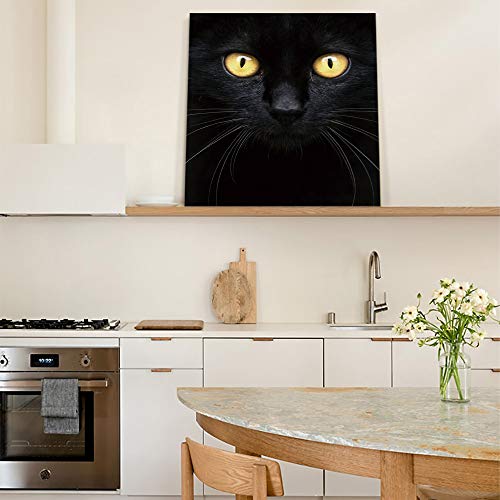 Hiyplay Canvas Wall Art Cue Black Cat In The Dark Picture Modern Artwork Printed On Canvas - Oil Painting For Wall Decor - Stretched And Framed Ready To Hang(12" X 12") #TOP4