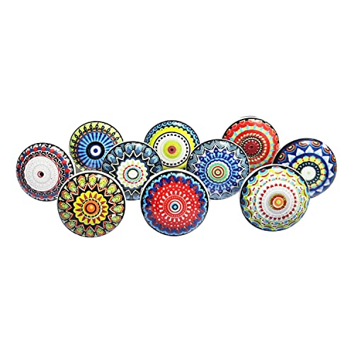 Royal Kraft Vintage Multicolor Printed Ceramic Pull Knobs for Kitchen Cabinet, Door & Drawer, Wardrobe, Cupboard (Set of 10) Sknob007