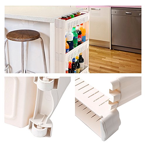Chariot De Rangement étroit 3 étages - Étagère Roulante Pour Cuisine, Salle De Bain, Buanderie | Design Fin ABS | 54,5x12,5x71 Cm