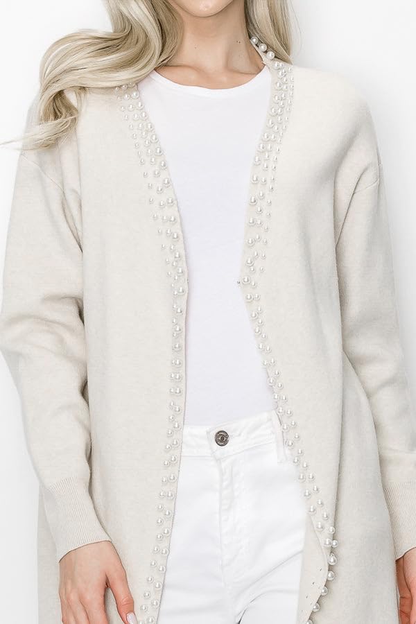Image of LifeShe Women's Pearls Cardigan Sweaters Long Sleeve V Neck Knit Sweater Loose Open Front Fall Winter Outwear Coats