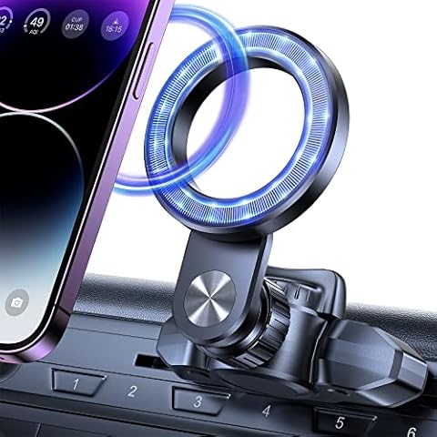 OQTIQ for MagSafe CD Phone Mount[Hollow Ring Design] Magnetic Phone Holder for Car CD Phone Holder Mount for iPhone 16 15 14 13 Pro Max Mini Plus MagSafe Case All Phones Cover
