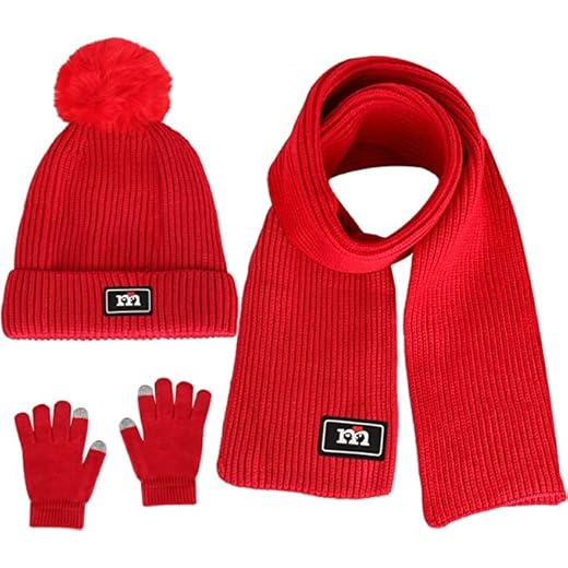 Swygoo Set de Gorro Bufandas y Guantes de Invierno para Niños, Gorro de Punto con Forro de Lana Caliente, Guantes de Pantalla Táctil y Bufanda 3 en 1, Para Niños y Niñas de 2 a 7 Años (Rojo)