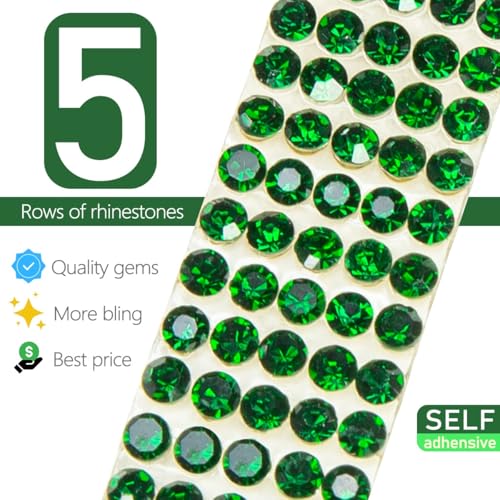 qiipii 3 Yards Emerald Green Self Adhesive Rhinestone Strips K9 Glass Crytal Diamond Dark Green Bling Glitter Rhinestones Ribbon Sticker Bling Wrap Roll for Crafts DIY Arts Crafting Car Phone Decor