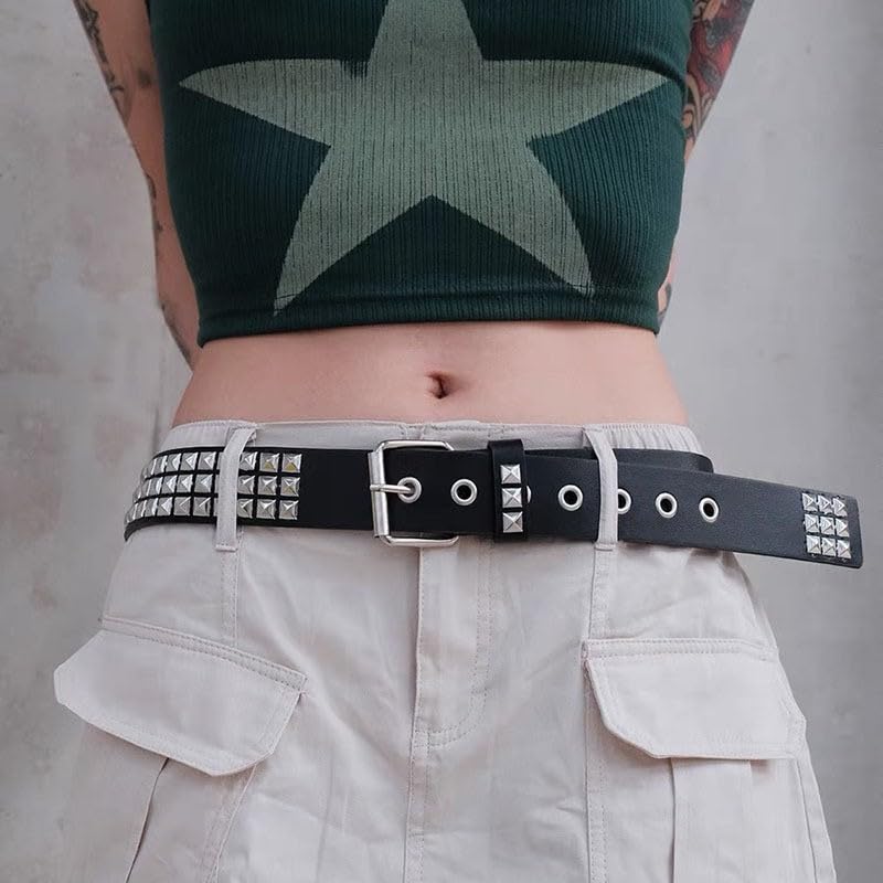 Black Studded Belt Metal Punk Rock Rivet Belts with Bright Pyramid Studs for Men Women3