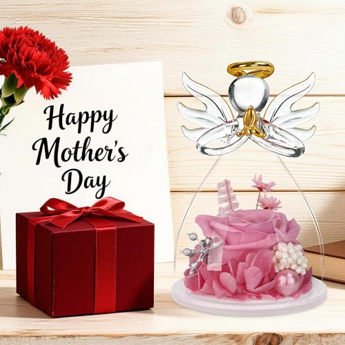 Image of Preserved Flowers for Delivery Prime,Birthday Gifts for Women Mom Grandma | Christmas Rose Gifts for Women Mom Her,Glass Angel Figurines with Forever Preserved Flower Inside,Rose Gift Stocking Stuffers