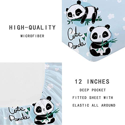 Wajade Blue Panda Sheet Sets Twin Size Cute Cartoon Panda 3D Bamboo And Clouds Print Bedding Set For Kids Boys Girls 2Pcs (1 Deep Pocket Fitted Sheet+1 Pillowcases) #TOP1