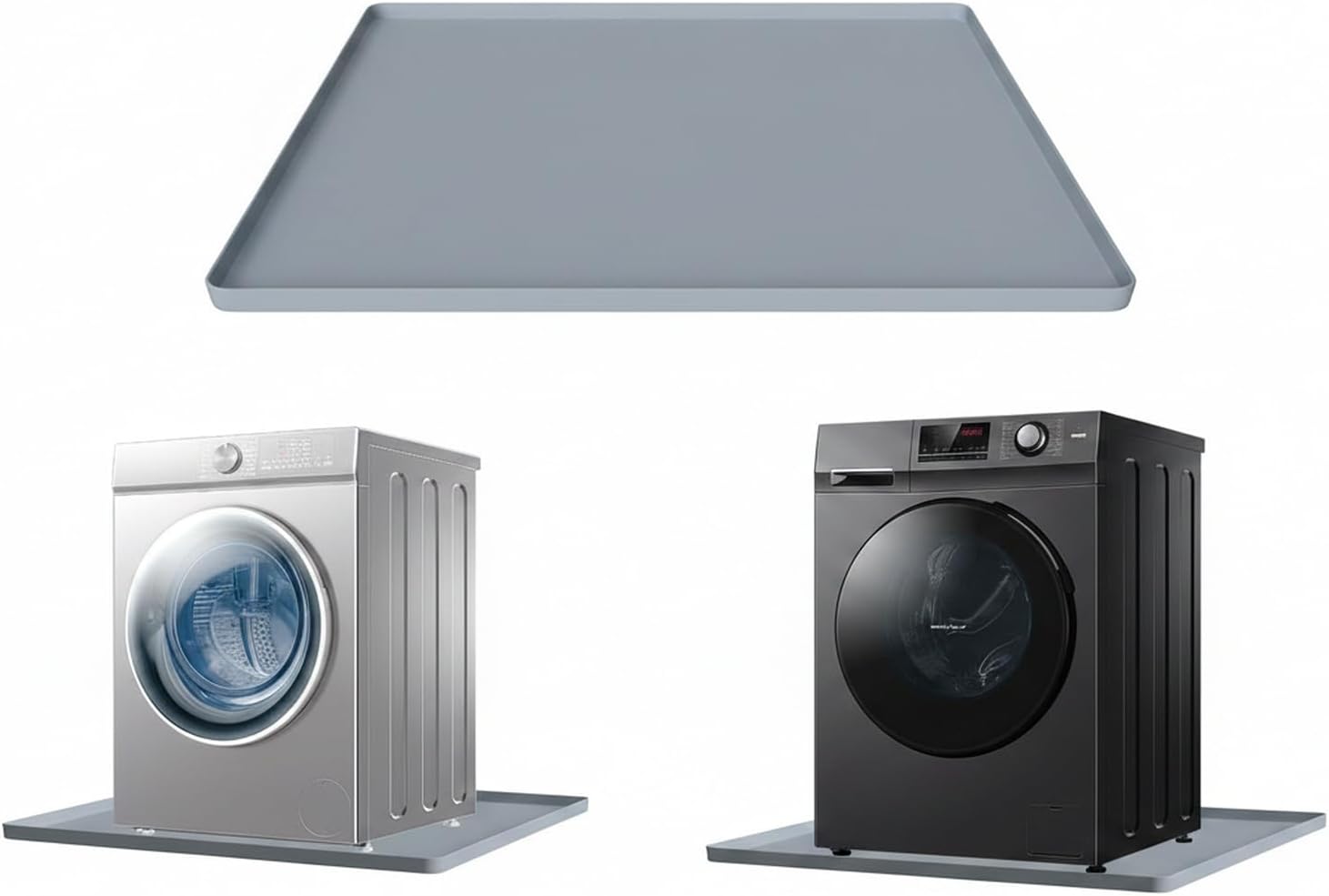 Washing Machine Drain Pan Silicone mat 27"x27" with 0.79" Raised Edges, Leak-Proof Silicone Mat, Non-Slip Waterproof Floor Protector for Washer Dryer (Grey)