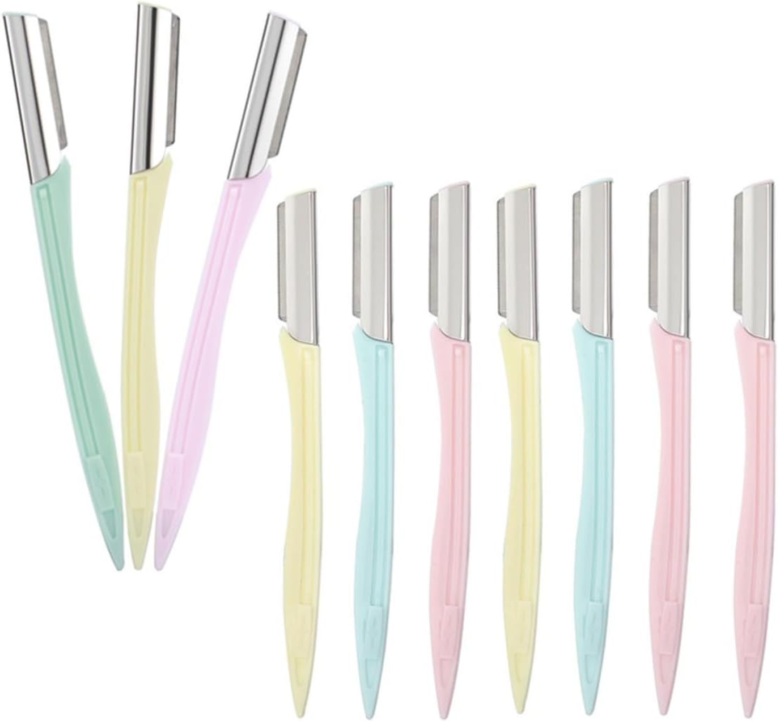 10pcs Portable Eyebrow Razor Trimmer with Protective Cover, Stainless Steel and Abs Material, Safe Hair Removal Tool for Eyebrow Shaping, for Travelling and Home Use Random Color