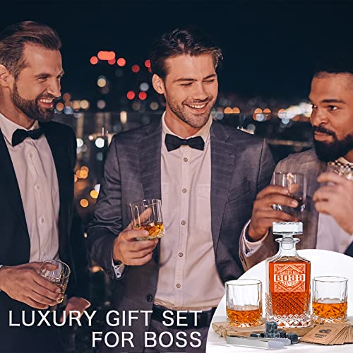 Ponpur Boss Gifts For Men, Decanter Set With Stones & Glasses, Best Boss Day Birthday Gift, Office Farewell Gifts For Boss, Mentor, Manager, Leader, Unique Christmas Presents #TOP7