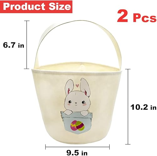 Miniatura 3 de Cesta de conejo de Pascua, 2 bolsas de caza de huevos de Pascua para niños, cubos de fieltro con estampado de conejo, cesta de juego, bolsas de