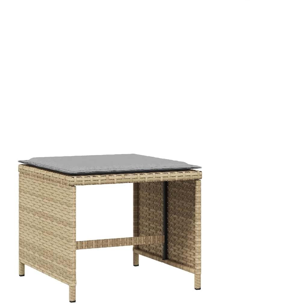 Taboret ogrodowy, 4 sztuki, polirattan, z poduszkami, 41 x 41 x 36