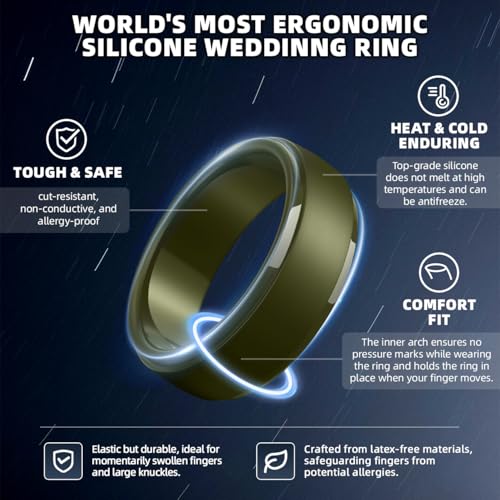 Image of Egnaro Men's Silicone Wedding Rings: Classic Black Step Edge Rubber band 10mm Wide 2.5mm Thick- Hypoallergenic for Gym /Outdoor /Gift(1 /4 /7 Variety Pack with Half Size)