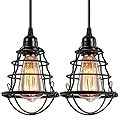 Industrial Pendant Light INNOCCY Edison Hanging Cage Pendant Lights E26 E27 Base Vintage Adjustable Pendant Lamp Fixture for Kitchen Home Lighting 2 Pack