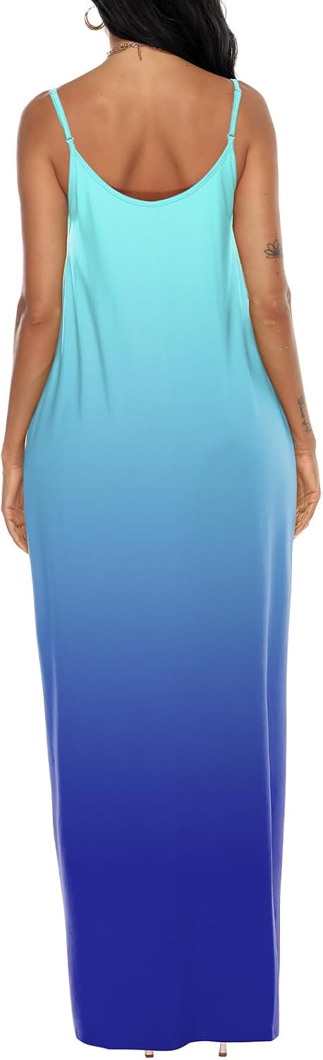 OFEEFAN Women's Maxi Dresses Summer Spaghetti Strap Dress with Pockets - Image 5
