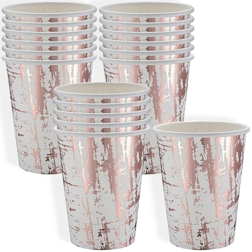 Arctic Collection Rose Gold Disposable Paper Cups - 9 oz. (Pack of 18) - Perfect for Weddings Birthday Parties Baby Showers & More