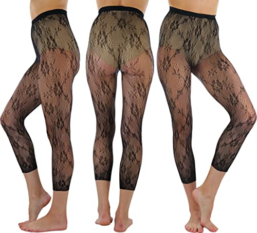 Image of ToBeInStyle Women's Single Floral Lace Fishnet Tights Footless & Stirrup Design