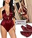 Avidlove Women Lingerie One Piece Teddy Deep V Jumpsuit Halter Bodysuit Bow Dec Nightwear Lace Outfit Sleepwear Pajamas, Wine Red, Medium