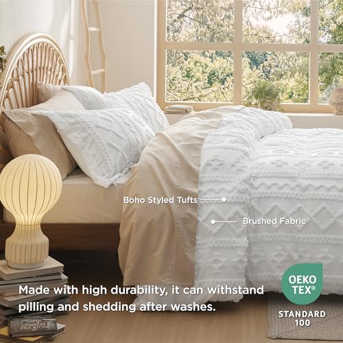 Image of Bedsure Boho Duvet Cover King Size, Soft & Comfortable Elegant Design Boho Bedding for Decoration, Machine Washable Comforter Cover for All Seasons,Includes 1 Duvet Cover & 2 Pillow Shams,Light Pink