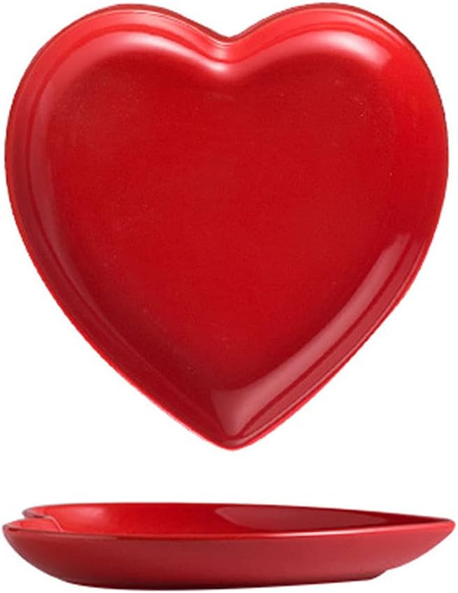 Maxcheck 8 Pcs Heart Shaped Plates 6/8 Inch Red Pink Dishes Tray Dinner Plates