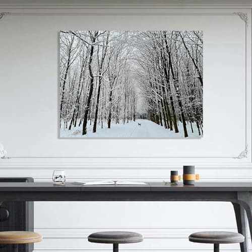 Impression sur toile de paysage hivernal avec chiot 60x85cm sans cadre - 3