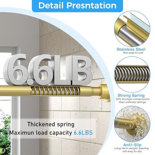 Image of Shower Curtain Rod 31-76 inch Gold Spring Tension Curtain Rod No Drill