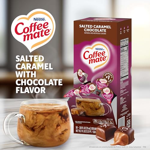 Image of Nestle Coffee mate Coffee Creamer, Salted Caramel Chocolate, Liquid Creamer Singles, Non Dairy, No Refrigeration, 0.375 fl oz Tubs (Pack of 200)