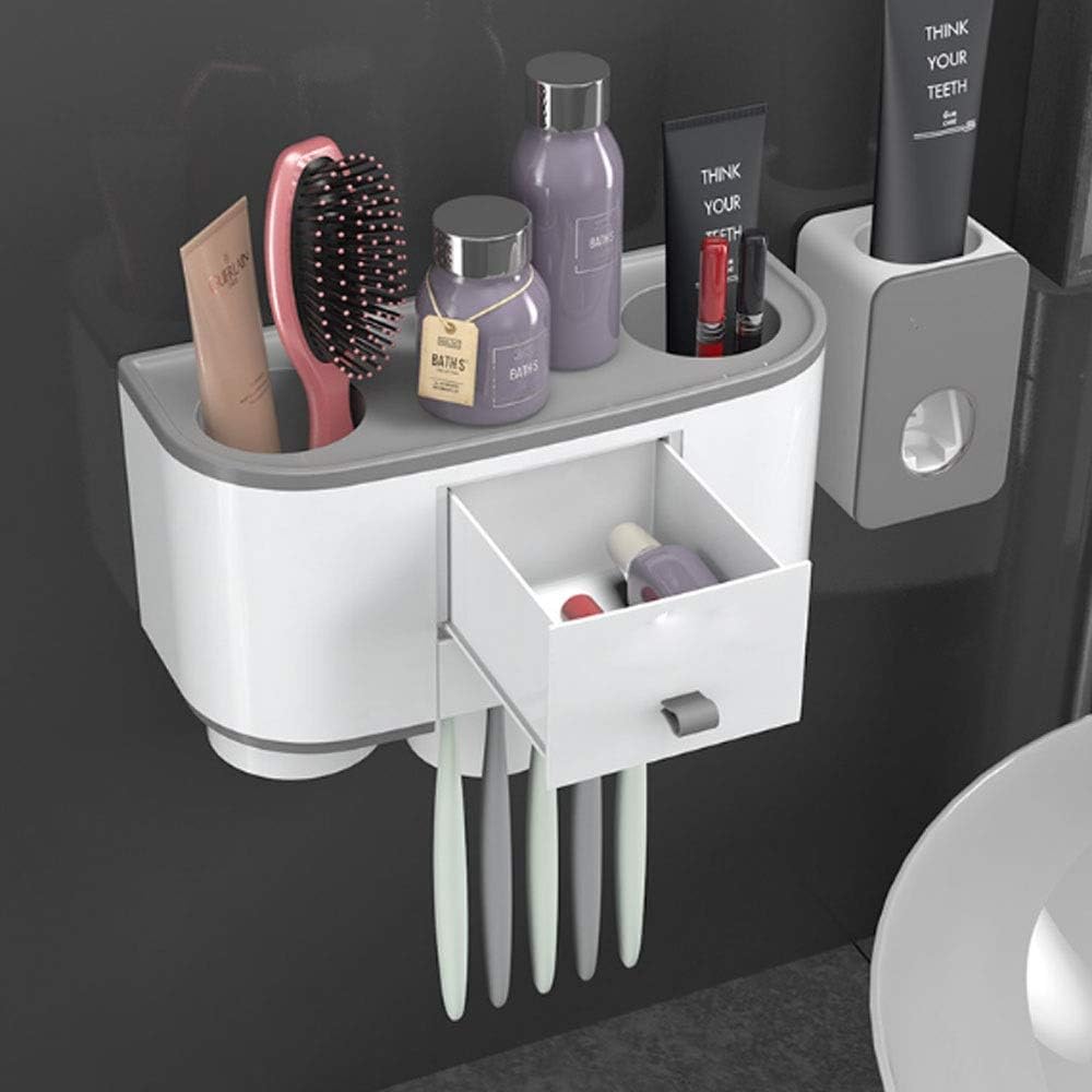 Magnetic Adsorption Toothbrush Holder Automatic Toothpaste Dispenser Squeezer Wall Mount Storage Bathroom Accessories Sets(E)