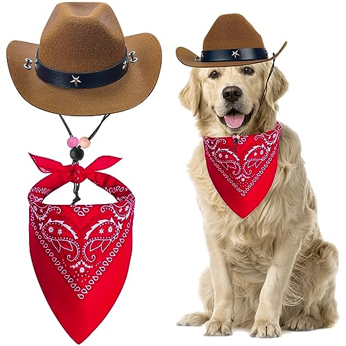 Pet Cowboy Hat Bandana Costume, Funny Dog Cat Costume Accessories Set West Cowboy Accessories for Mexican Birthday and Holiday Party Daily Wearing?Brown