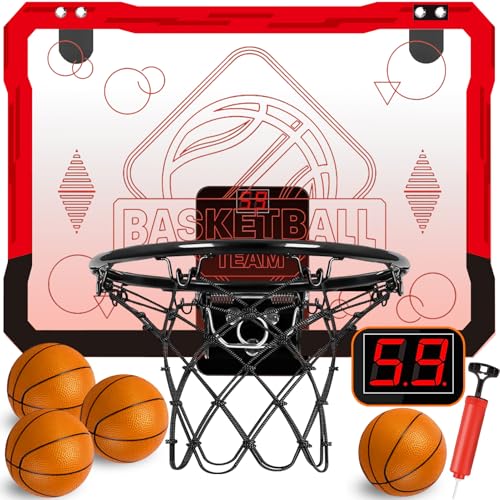STAY GENT Canasta Baloncesto Infantil con LED de Multicolor Puntuación Automático y 4 Balones Interior Exterior Mini Canasta Baloncesto para Puerta Dormitorio Juguetes Regalos Deportivos para 3+ Niños