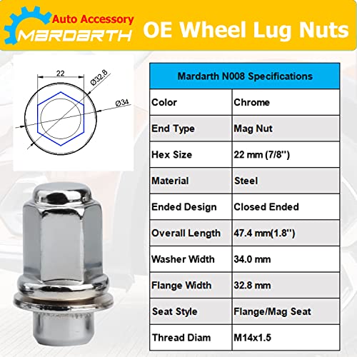 Set Of 20, 14X1.5Mm Oem Style Factory 1.80 Inch 7/8 22Mm Hex Mag Washer Lug Nuts Compatible With Sequoia Landcruiser Tundra Lexus Lx #TOP2