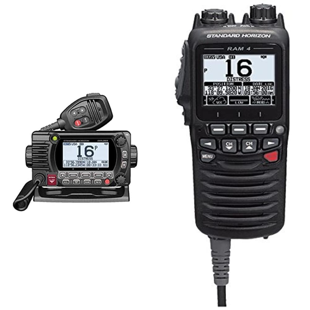 STANDARD Horizon GX1800GB Black 25W VHF/GPS/Second Station Explorer Series &amp; SSM-70H 2.5" Wired Remote Access Microphone (RAM4) Black