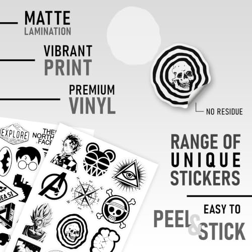 Image of CodersParadise Black & White Aesthetic Vinyl Stickers - Waterproof, Residue-Free Decals for Laptop, Journal, Guitar, Mobile, Water Bottle & More (Pack of 60)