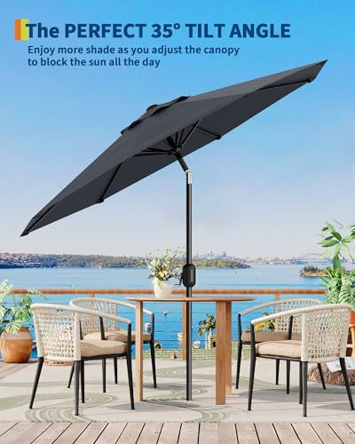 9FT Outdoor Patio Umbrella, Outdoor Table Umbrella, Market Umbrella with Push Button Tilt and Crank, 8 Sturdy Ribs UV Protection Waterproof for Garden, Deck, Backyard, Pool (Grey)