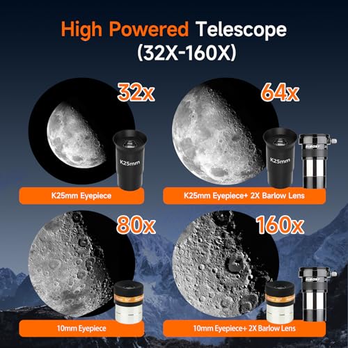 Image of SVBONY SV520 Telescope for Adults High Powered, 90mm Aperture 800mm Focal Length, Refractor with AZ Mount, Telescope Kit for Beginners with PL10mm, 25mm Eyepiece, Barlow Lens, Phone Mount