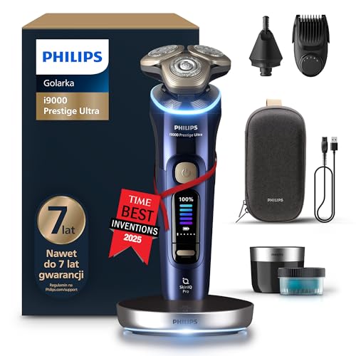 Philips Shaver i9000 Prestige Ultra, golarka elektryczna do golenia na sucho i mokro z technologią Skin IQ Pro, System Triple Lift & Cut, obrotowe 360º ostrza, 5 trybów golenia, Model XP9401/38