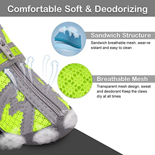 Image of KUTKUT Booties for Hot Pavement Hardwood Floor, Breathable Shoes for Small Medium Dogs With Reflective & Adjustable Strap Zipper, Antiskid Paw Protection Boots (Size: 5)