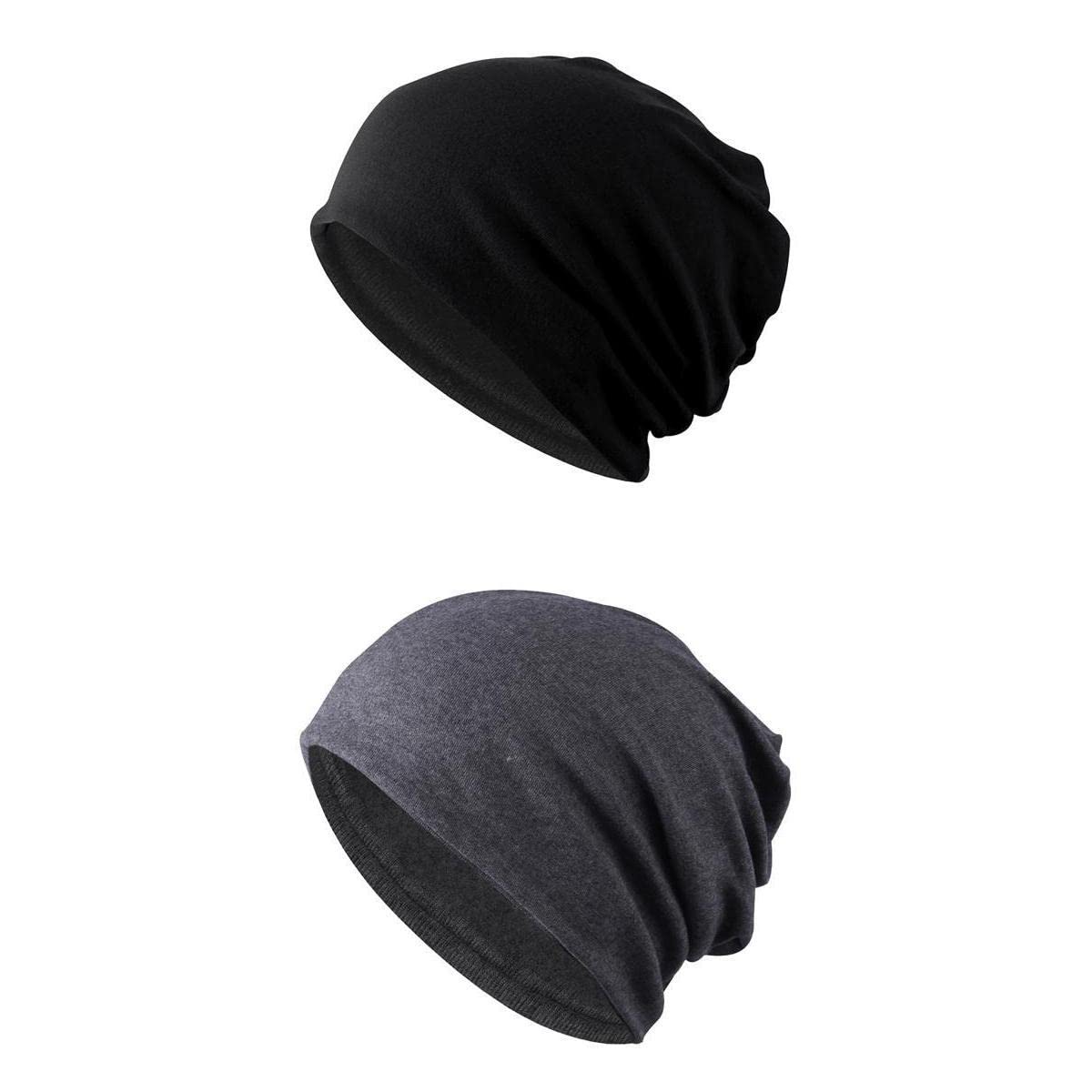 2 Pieces Cotton Slouchy Baggy Beanie Chemo Hat Slouchy Cap Black+Gray| Streetwear | Aesthetic | Casual-image-19