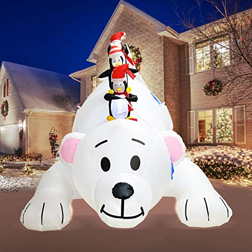 Alladinbox A-2020071409 8 Feet Christmas Inflatable Decoration Penguins Fishing On Big Polar Bear, With Led Lighted Blow-Up Yard Party Decor Xmas Outdoor Indoor Home Garden Family Prop Yard Gift Set thumb #1