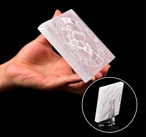 Miniatura 3 de AMOYSTONE Placa de carga de cristal de selenita para piedra de cristal curativo, piezas de selenita, losa cuadrada grabada Sagitario de 4 pulgadas