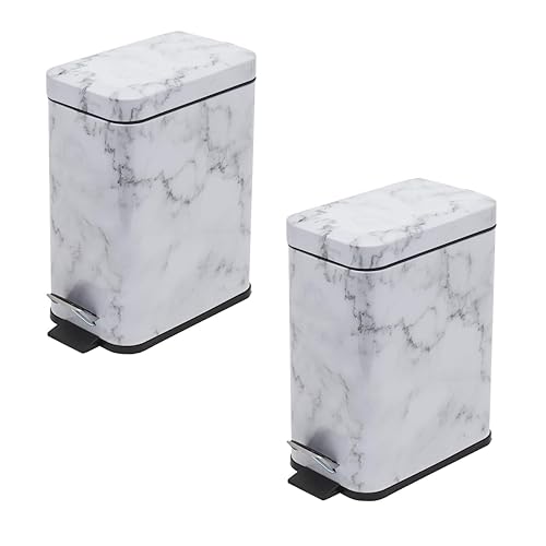 Home Basics Cubo de basura de 5 litros (paquete de 2), cubo de basura pequeño con diseño de mármol blanco Basurero rectangular para baño para