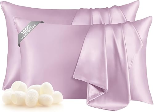 Miniatura 1 de THXSILK Juego de 2 fundas de almohada 100% seda de morera para la salud del cabello y la piel, fundas de almohada suaves, transpirables y lisas con