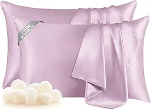 THXSILK Set of 2 100% Mulberry Silk Pillowcase for Hair and Skin Health, Soft Breathable and Smooth Pillowcases with Hidden Zipper, Both Sides Premium Grade 6A+ Silk, Standard 20"x26", Light Purple