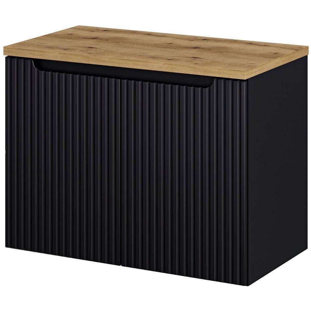 [en.casa] Mueble de Baño Bajo Lavabo Newport Armario Suspendido con 2 Puertas y Estantes Encimera de 80 cm Sin Recortes 80 x 60 x 40 cm Cuarto de Baño - Negro/Efecto Roble