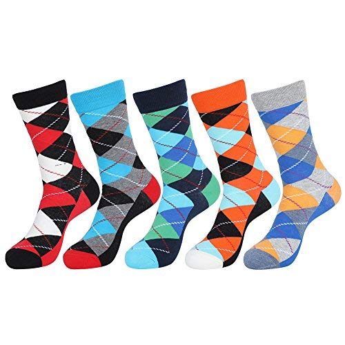 ValueHall 5 paires Homme Confortables Coton Argyle Funky Coloré Rayées Chaussettes hautes Motif jacquard E611-3