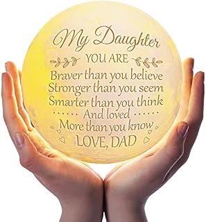 Engraved Moon Lamp Night Light Personalized 3D Printing Touch Control with Solid Wood Scaffold Light Daughter Presents, Christmas Birthday Wedding Gifts for Daughter (to Daughter - from Dad)