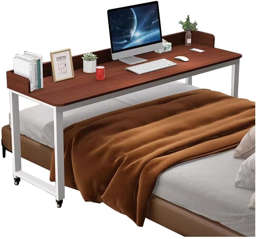 Table de lit à roulettes avec rangement pour ordinateur portable et hauteur réglable