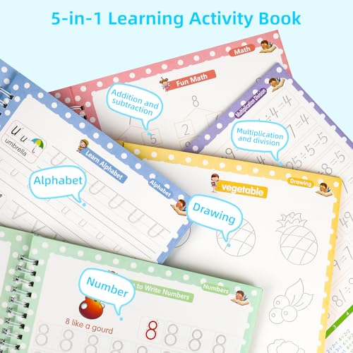 Image of Reusable Grooved Handwriting Practice Workbooks for Kids Ages 3-8 - Magic Disappearing Ink & 3D Groove - Preschool Kindergarten Children Writing Books with Pen Grips