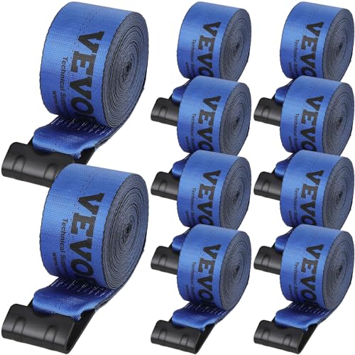 VEVOR Truck Straps, 4" x30' Heavy Duty Tie Down w/Flat Hooks 18,000lbs Break Strength, WLL# 6000lbs, Cargo Straps Tie Down for Flatbeds, Trucks, Trailers, Farms, Rescues, Tree Saver, Blue(10 Pack)